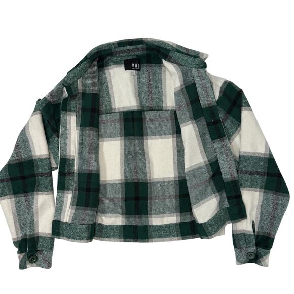 KUT Women’s Green Plaid Cropped Flannel Shirt Button Down Size Small - Picture 3 of 8